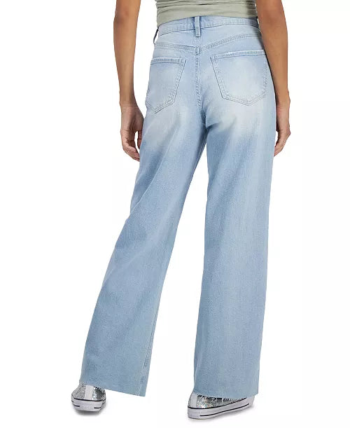 Celebrity Pink Juniors' High Rise Wide Leg Frayed Hem Jeans