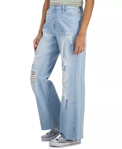 Celebrity Pink Juniors' High Rise Wide Leg Frayed Hem Jeans