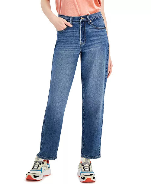 Celebrity Pink Juniors' High Rise Distressed Detailing Straight Jeans